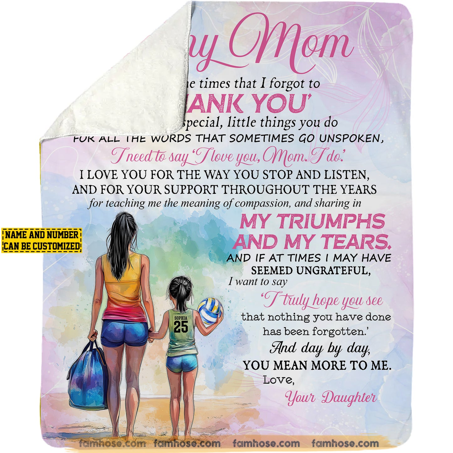 Personalized Volleyball Mom Daughter Fleece Blanket, To My Mom For All The Times Sport Woven Blanket, Cool Sherpa Blanket Mother's Day Gift For Mom From Volleyball Girl