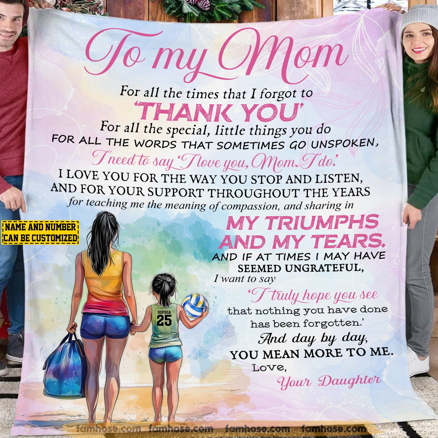 Personalized Volleyball Mom Daughter Fleece Blanket, To My Mom For All The Times Sport Woven Blanket, Cool Sherpa Blanket Mother's Day Gift For Mom From Volleyball Girl