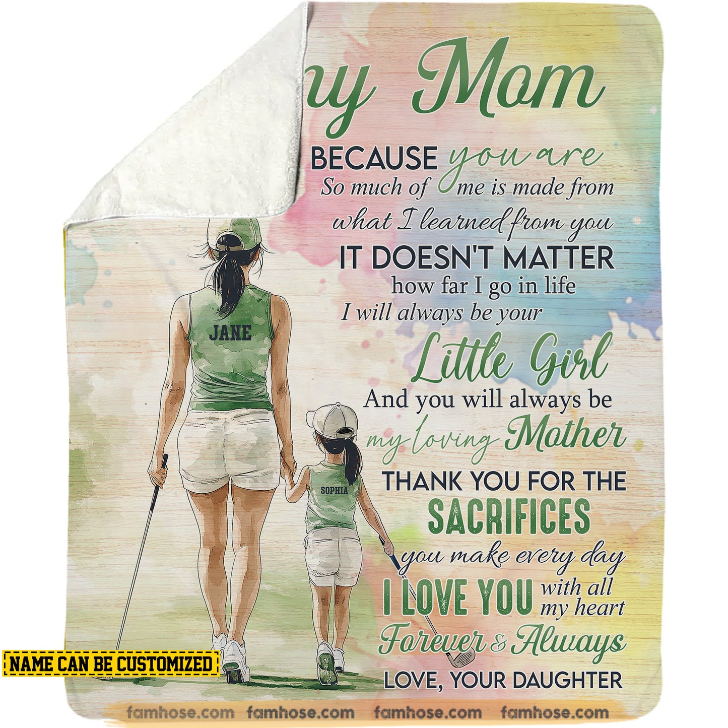 Personalized Golf Mom & Daughter Fleece Blanket, To My Mom I Am Because You Are Woven Blanket, Sherpa Blanket Mother's Day Gift For Mom From Golf Girl