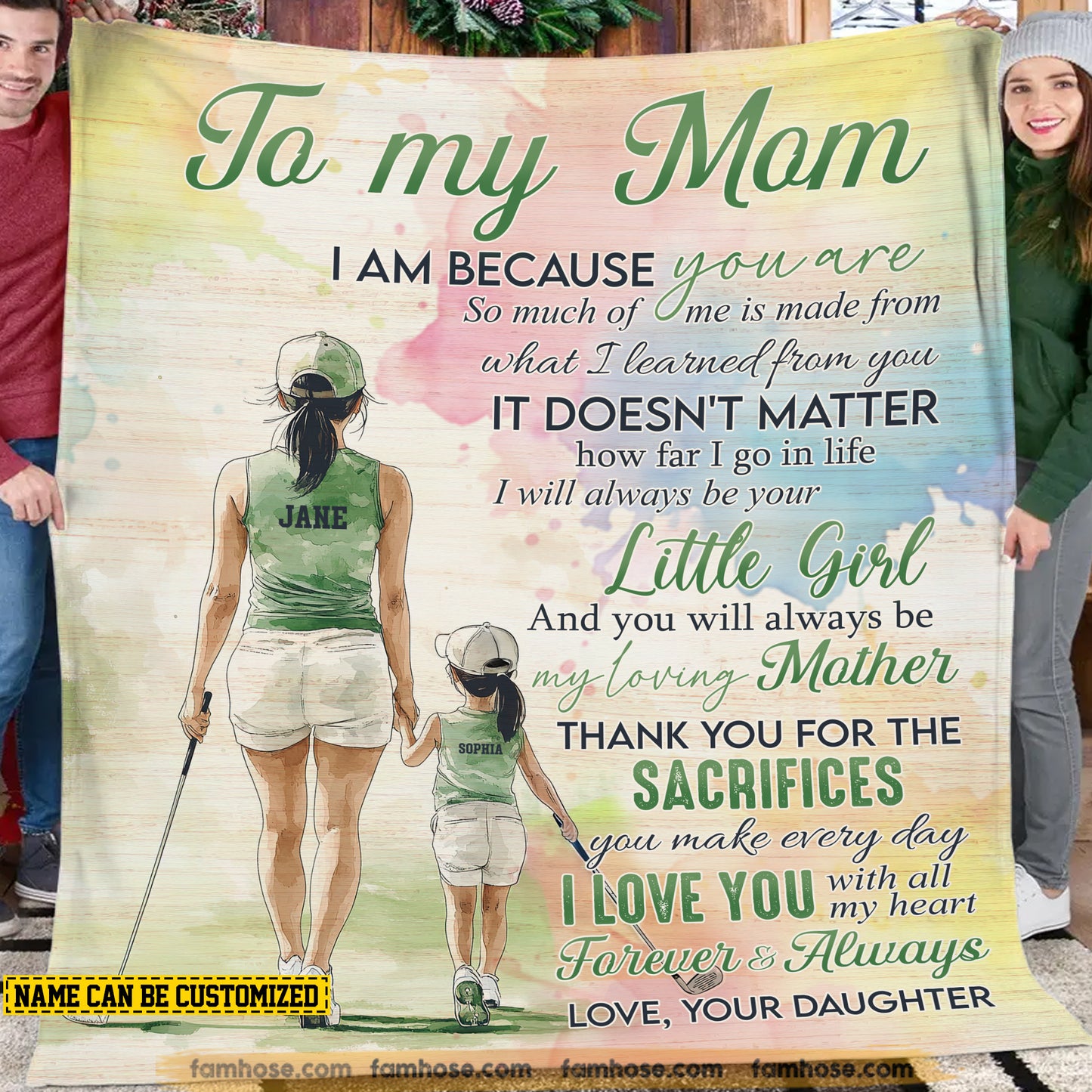 Personalized Golf Mom & Daughter Fleece Blanket, To My Mom I Am Because You Are Woven Blanket, Sherpa Blanket Mother's Day Gift For Mom From Golf Girl