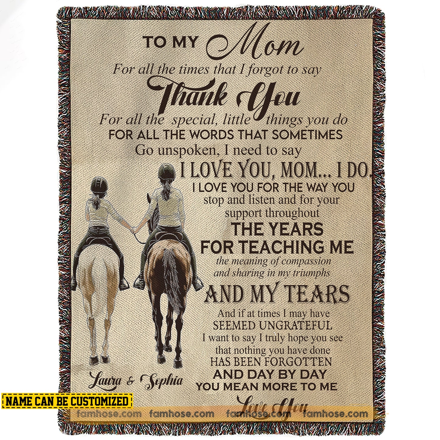 Personalized Horse Riding Mom Daughter Fleece Blanket, To My Mom For All The Times Woven Blanket, Cool Sherpa Blanket Mother's Day Gift For Mom From Horse Girl