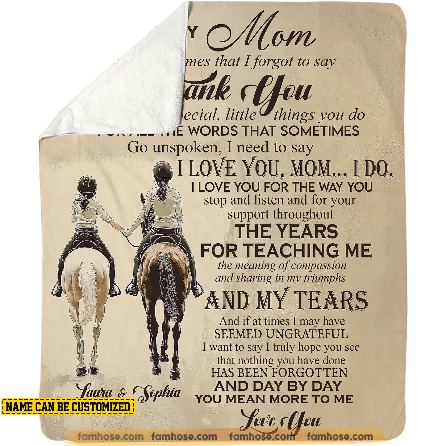 Personalized Horse Riding Mom Daughter Fleece Blanket, To My Mom For All The Times Woven Blanket, Cool Sherpa Blanket Mother's Day Gift For Mom From Horse Girl