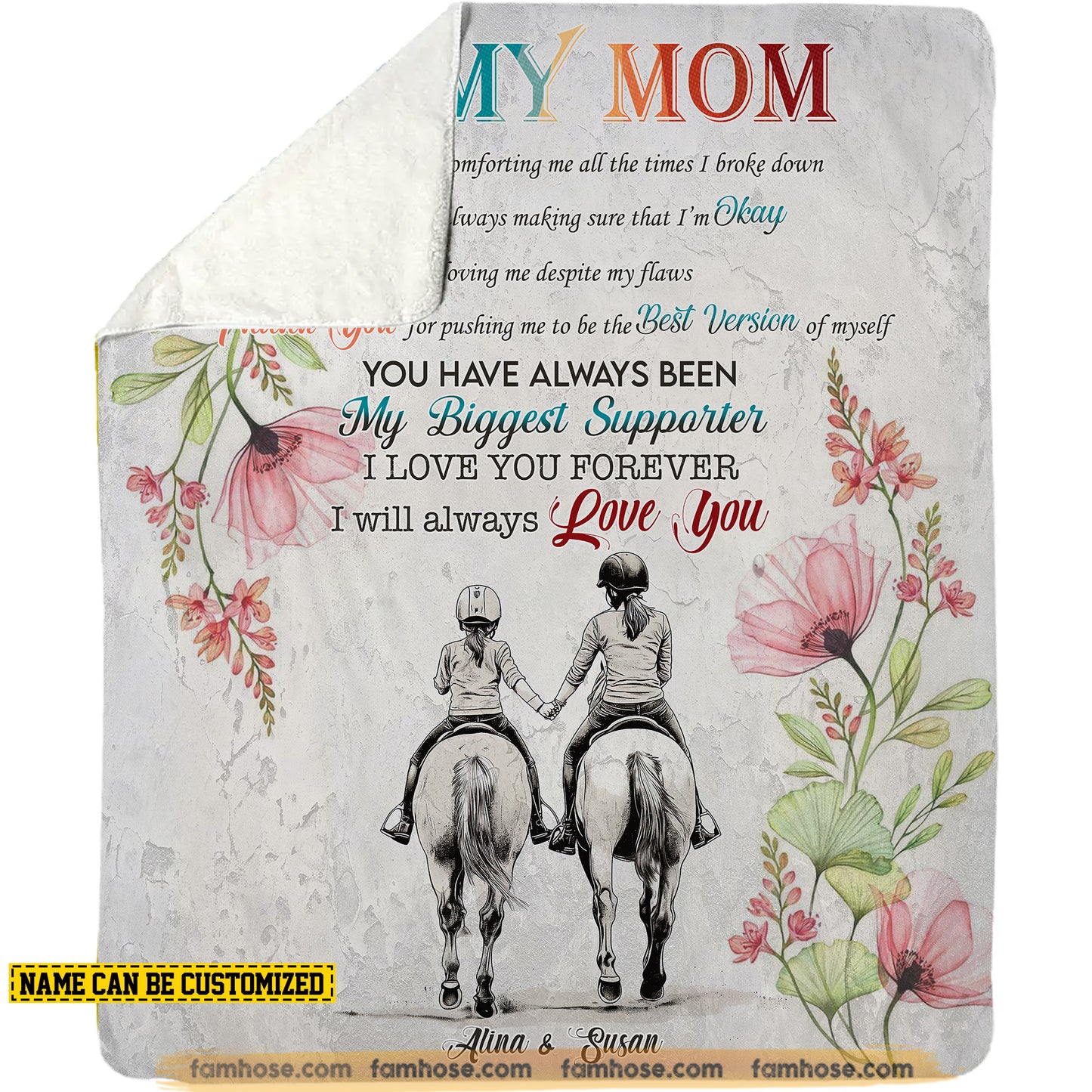 Personalized Horse Riding Mom Daughter Fleece Blanket, To My Mom Thank You Woven Blanket, Cool Sherpa Blanket Mother's Day Gift For Mom From Horse Girl