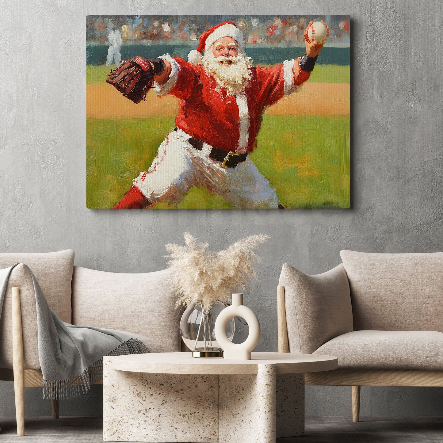 Christmas Baseball Canvas Painting, Santa Claus Playing Baseball, Wall Art Decor, Xmas Poster Gift For Baseball Lovers