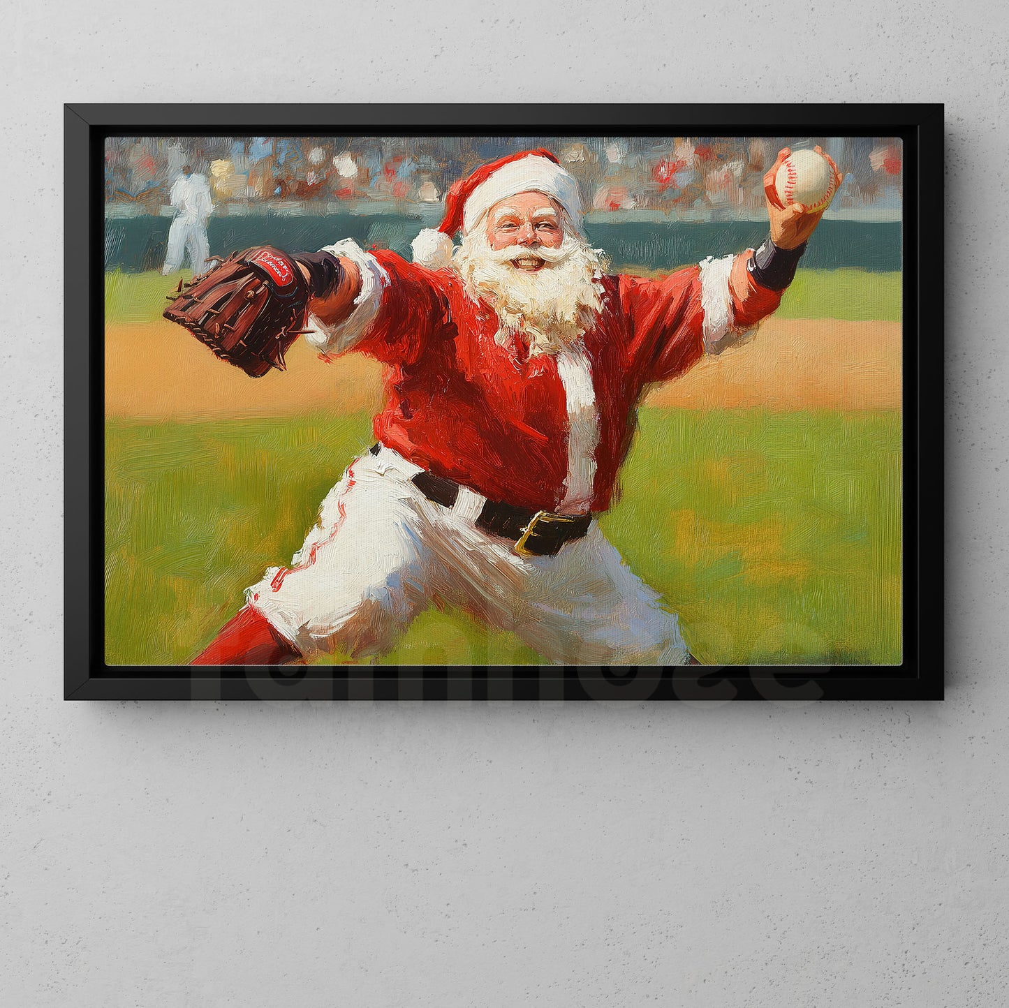 Christmas Baseball Canvas Painting, Santa Claus Playing Baseball, Wall Art Decor, Xmas Poster Gift For Baseball Lovers