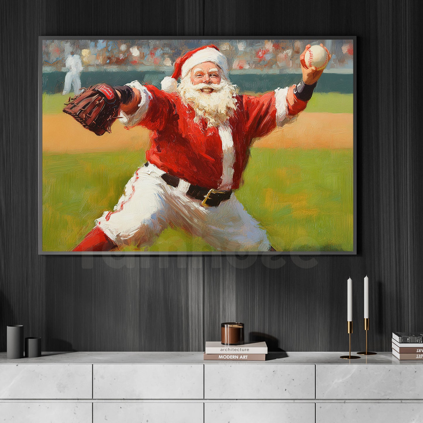 Christmas Baseball Canvas Painting, Santa Claus Playing Baseball, Wall Art Decor, Xmas Poster Gift For Baseball Lovers