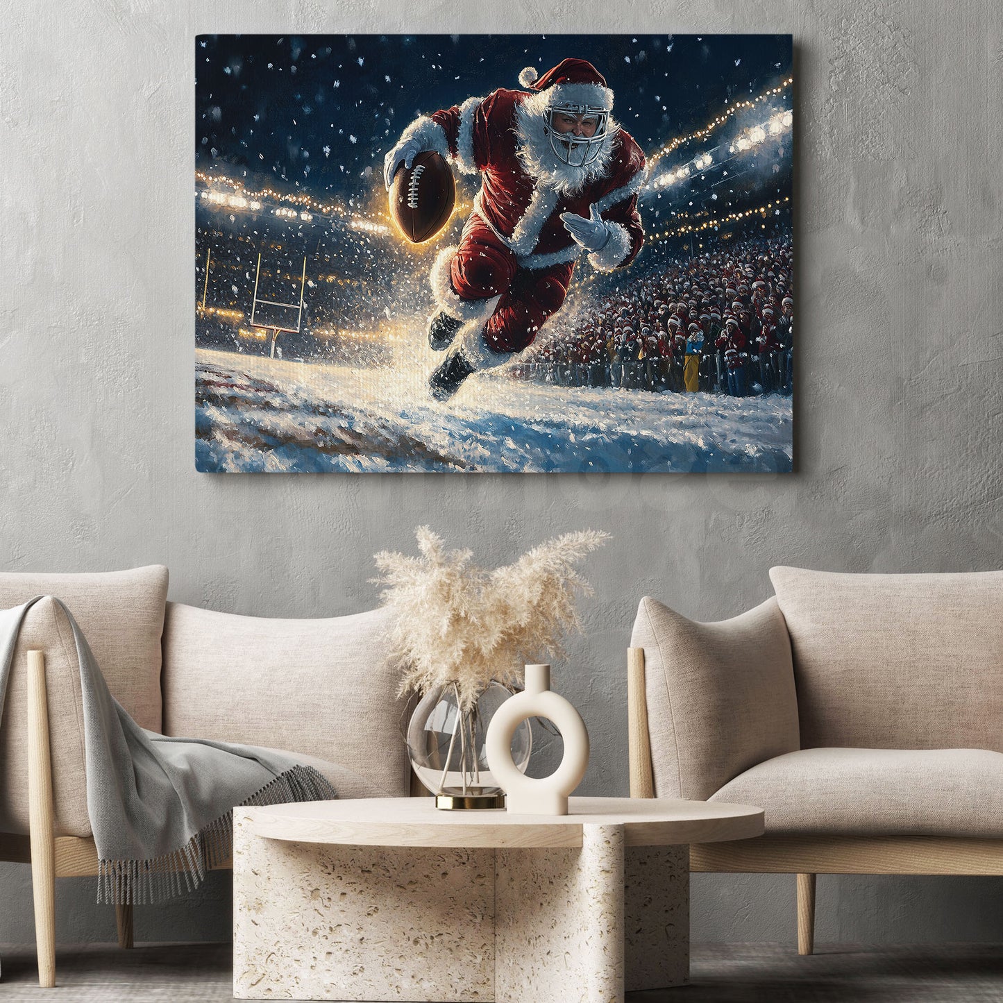 Christmas Rugby Canvas Painting, Santa Claus Scoring A Touchdown, Poster Gift For Rugby Lovers, Rugby Players