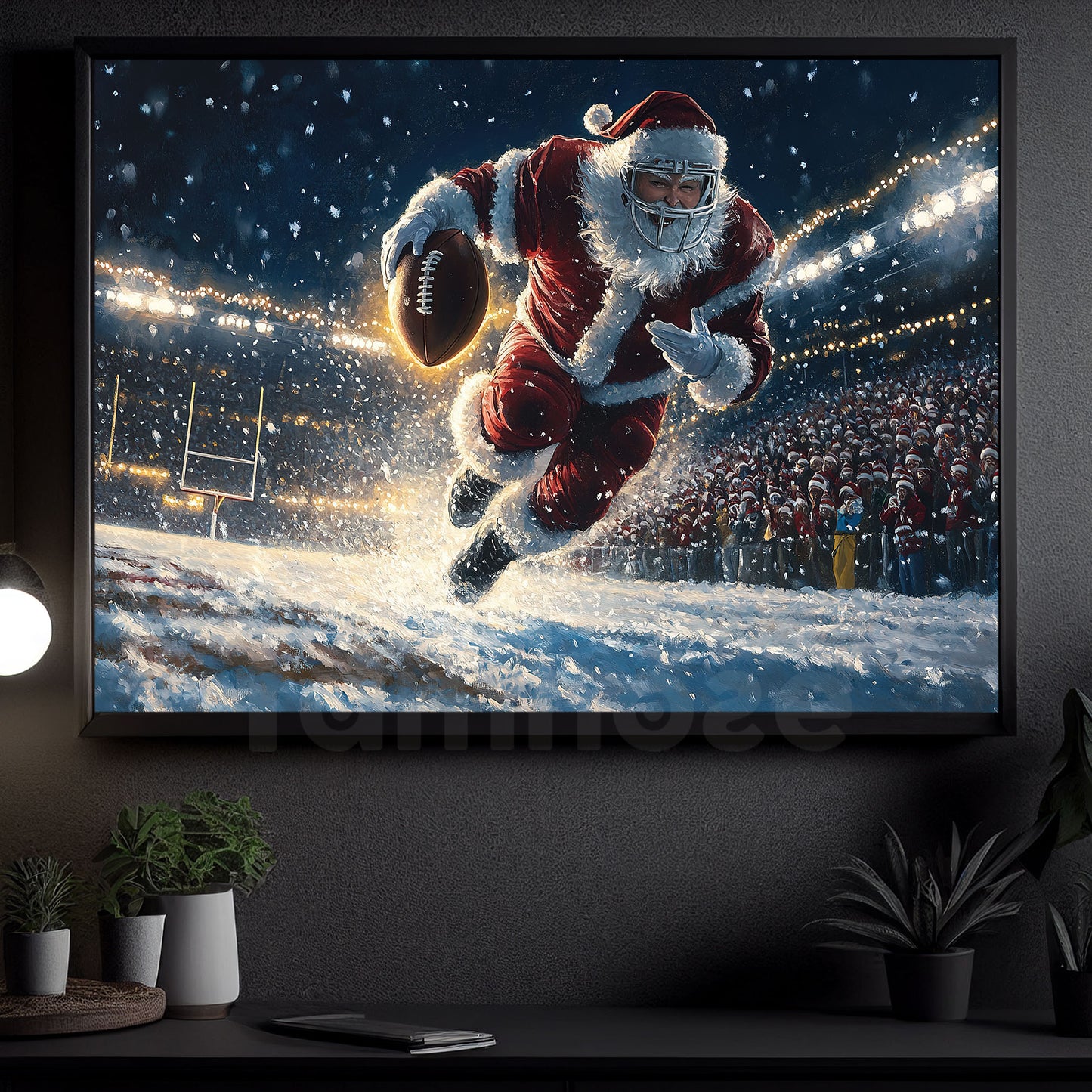 Christmas Rugby Canvas Painting, Santa Claus Scoring A Touchdown, Poster Gift For Rugby Lovers, Rugby Players