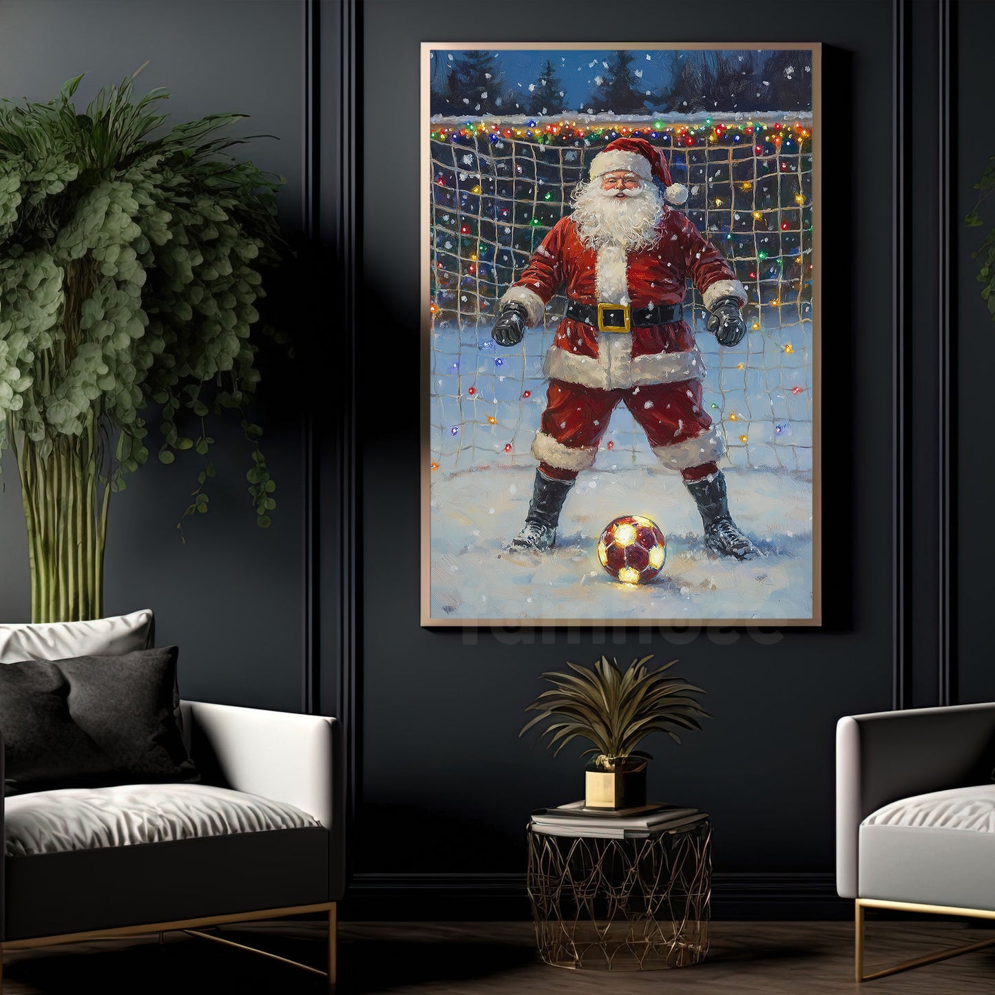 Funny Christmas Santa Claus As A Goalie Canvas Painting, Sports Wall Art Decor, Xmas Poster Gift For Soccer Lovers