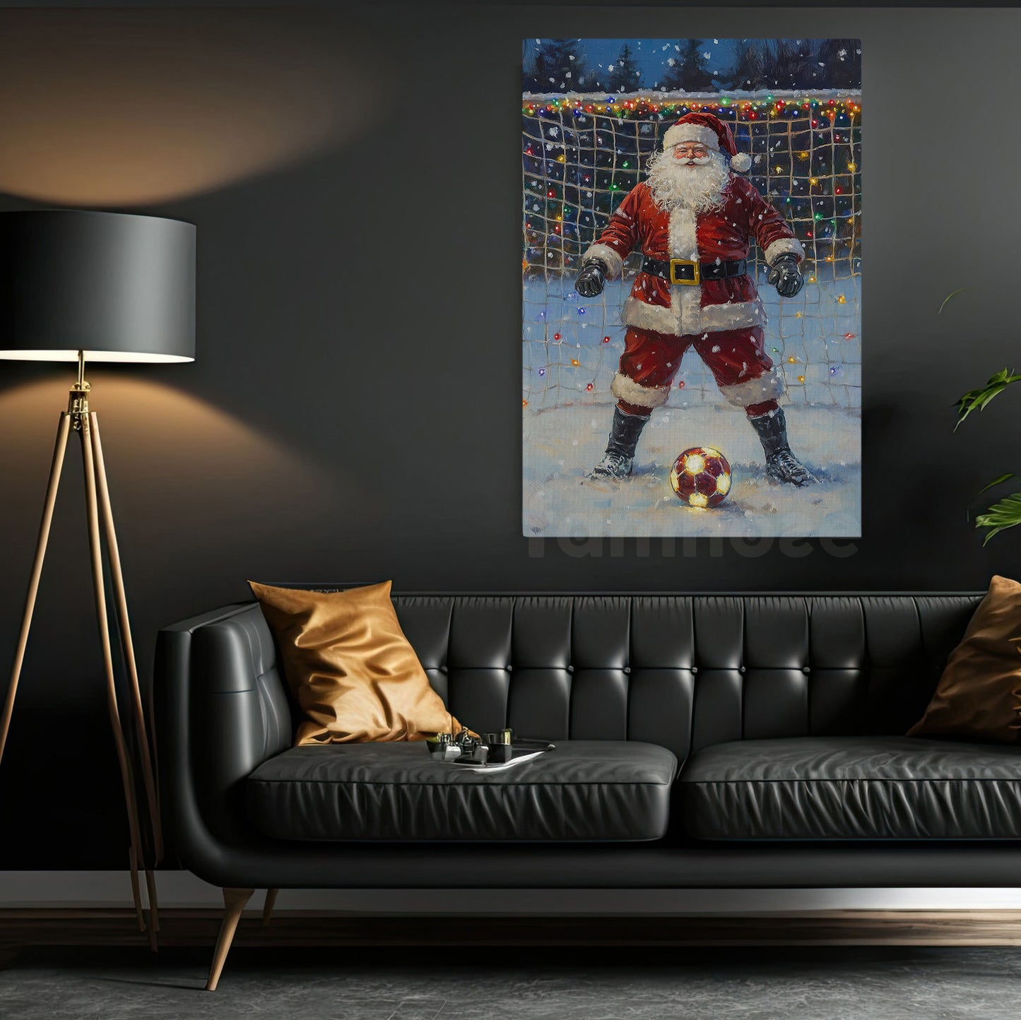 Funny Christmas Santa Claus As A Goalie Canvas Painting, Sports Wall Art Decor, Xmas Poster Gift For Soccer Lovers