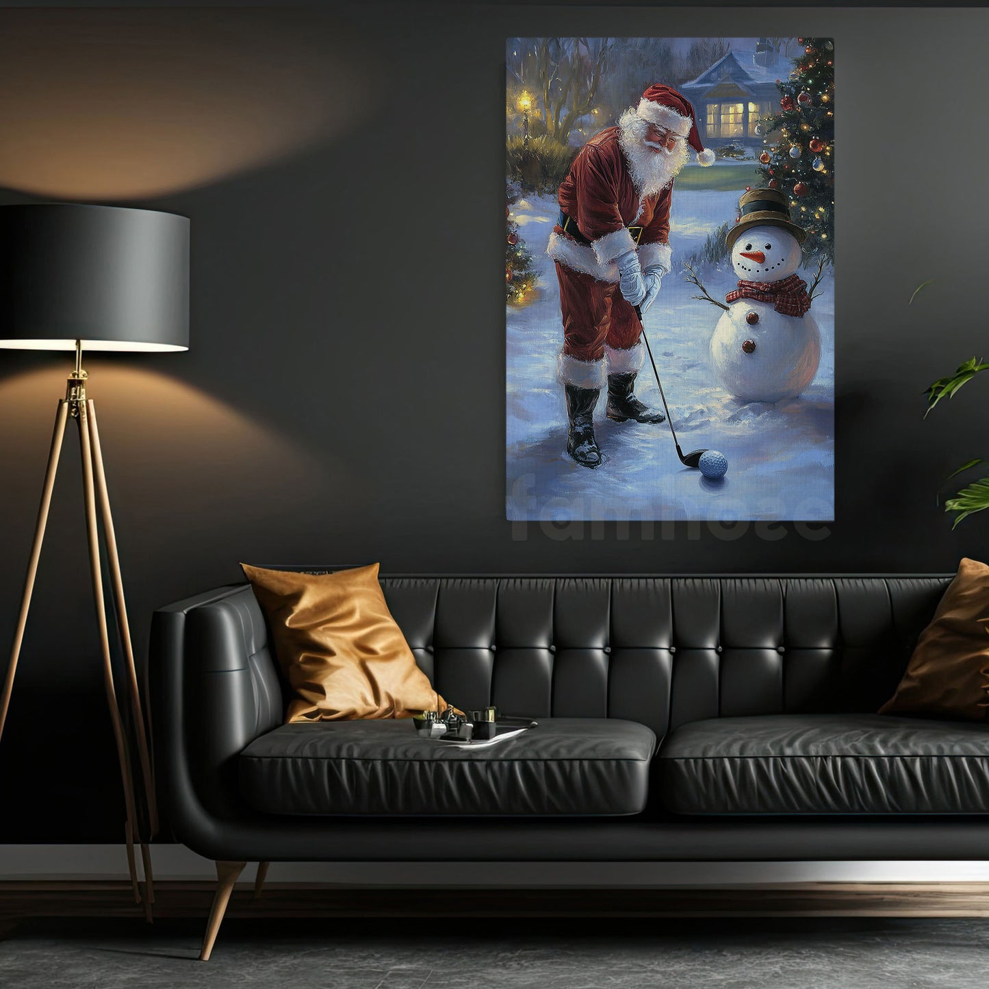 Christmas Golf Canvas Painting, Santa Claus Vs Frosty the Snowman Sport Wall Art Decor, Xmas Poster Gift For Golf Lovers