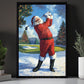 Christmas Golf Canvas Painting, Santa Claus Playing Golf Sport Wall Art Decor, Xmas Poster Gift For Golf Lovers