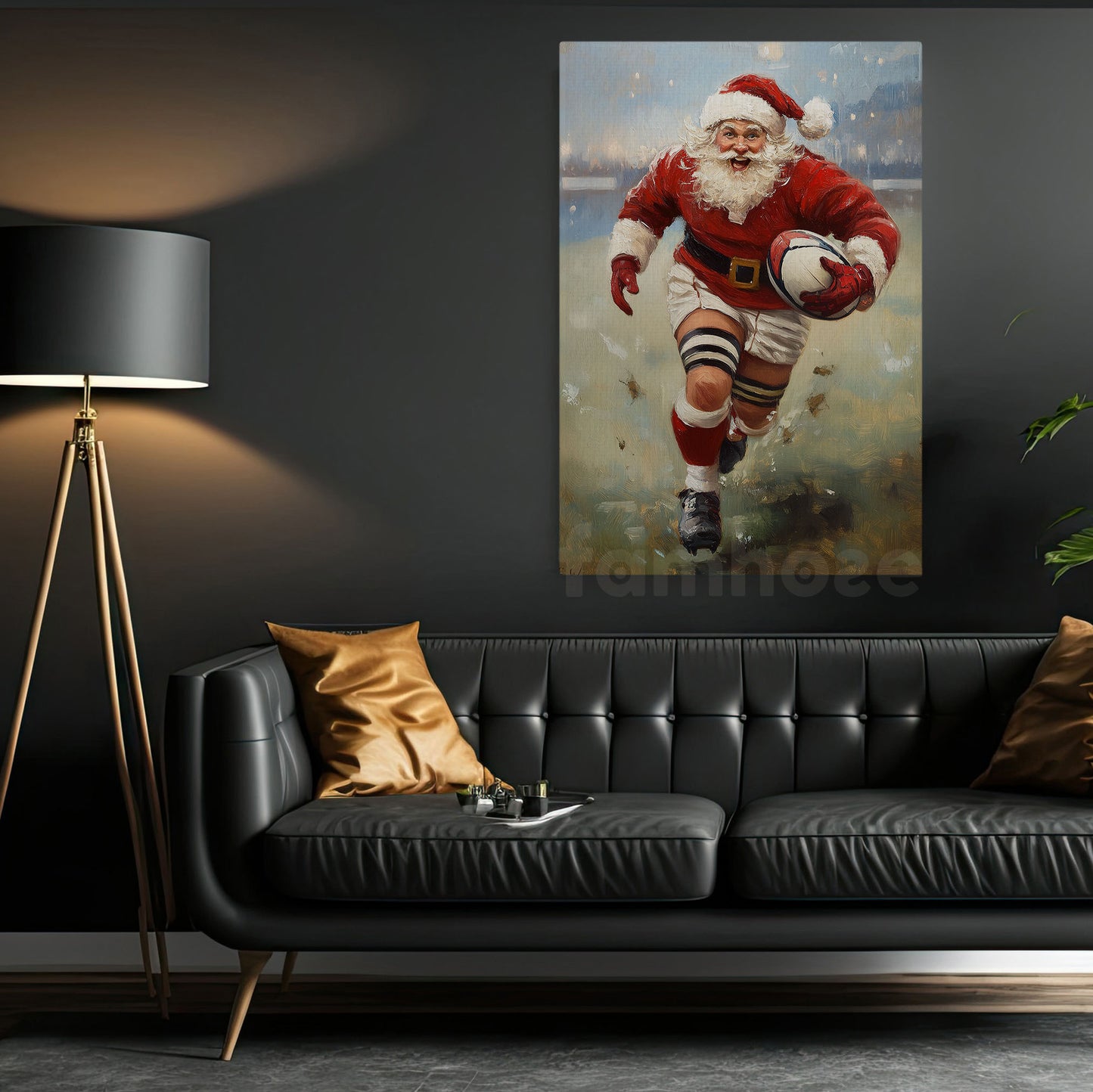 Christmas Rugby Canvas Painting, Santa Claus Playing Rugby Sports Wall Art Decor, Poster Gift For Rugby Lovers