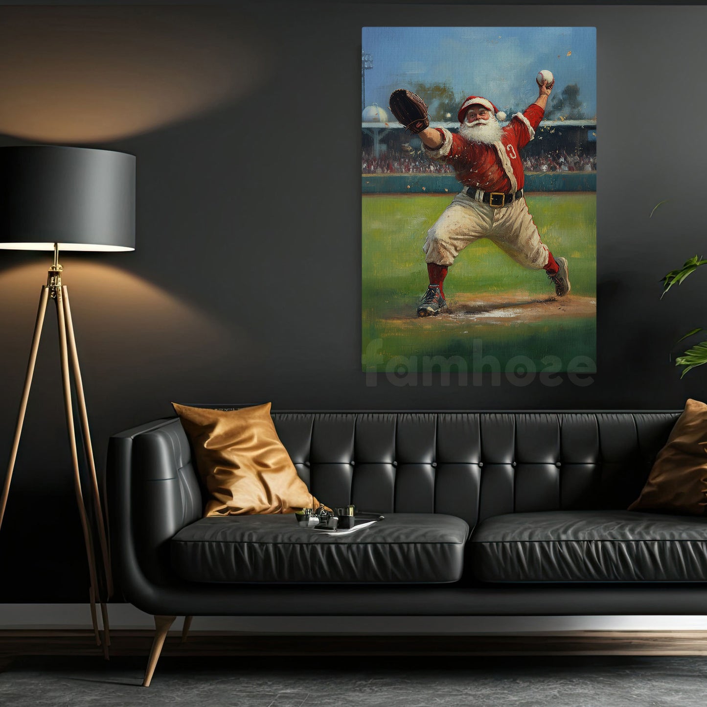 Christmas Baseball Canvas Painting, Santa Claus Playing Baseball, Sports Wall Art Decor, Gift For Baseball Lovers