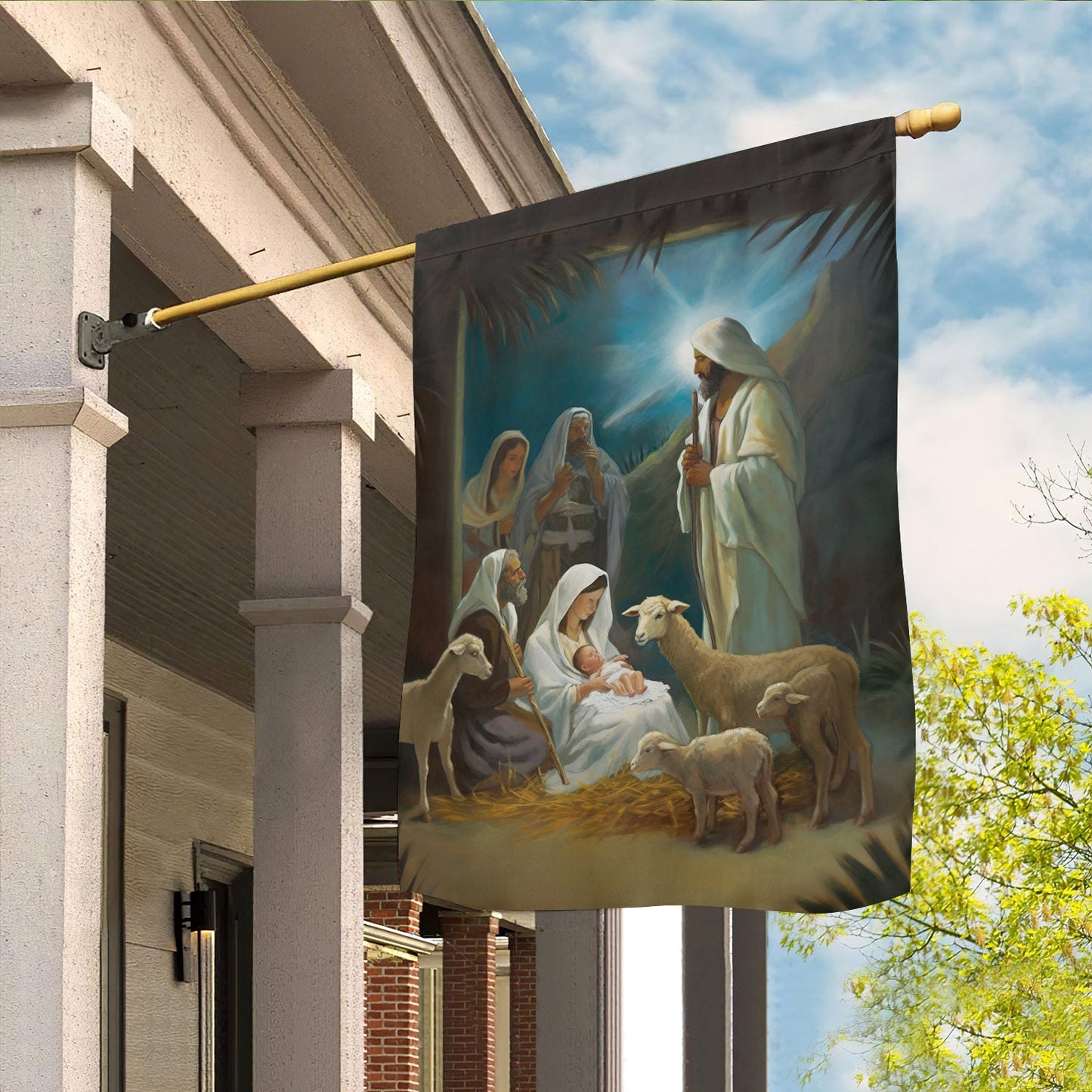 Holy Family Nativity Scene Displayed On A Winter, Christmas Garden Flag - House Flag, Nativity Religious Winter Jesus Christians Flag Gift