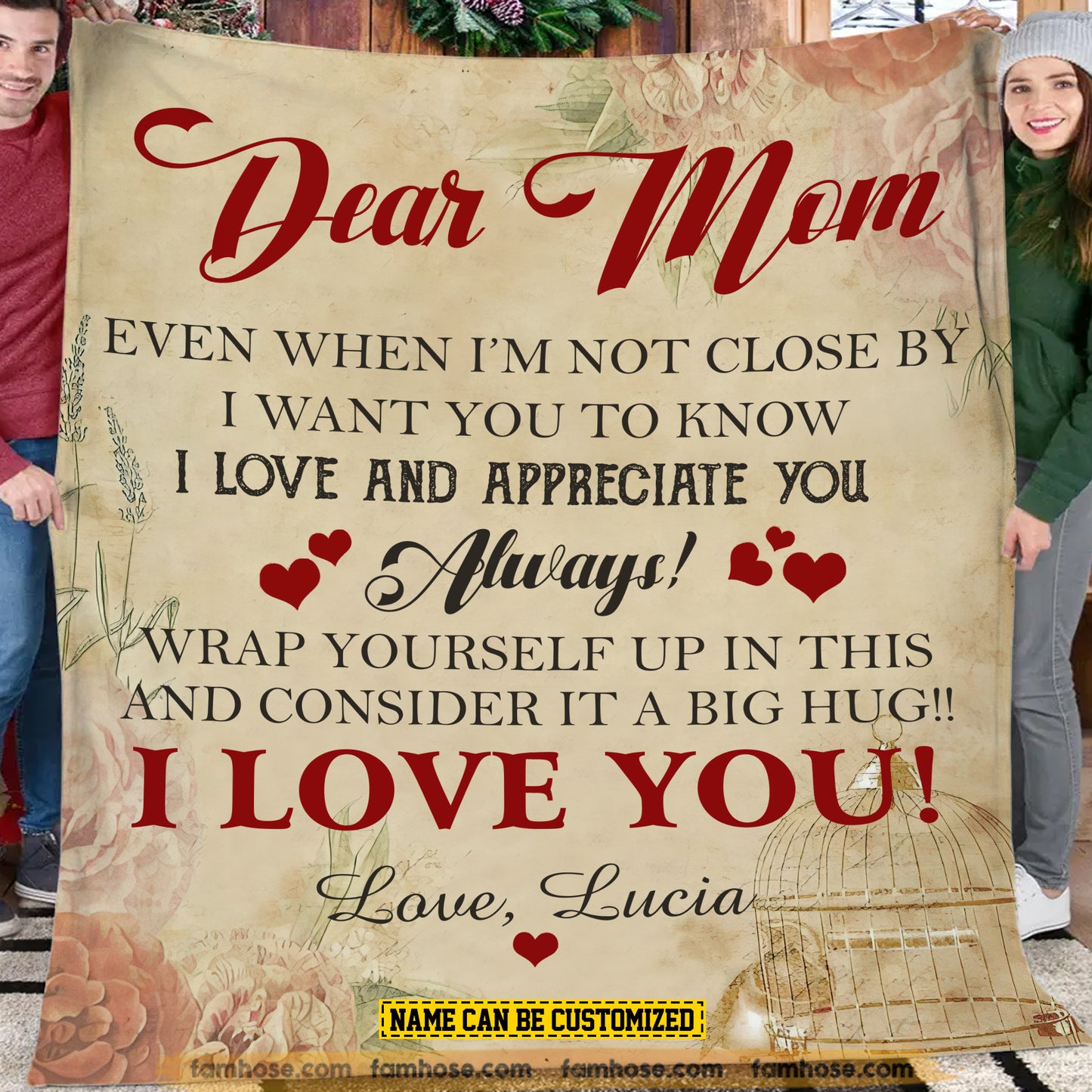 Vintage Personalized Mother's Day Fleece Blanket, Dear Mom Even When I'm Not Close By Woven Blanket, Sherpa Blanket Mother's Day Gift For Mom From Child