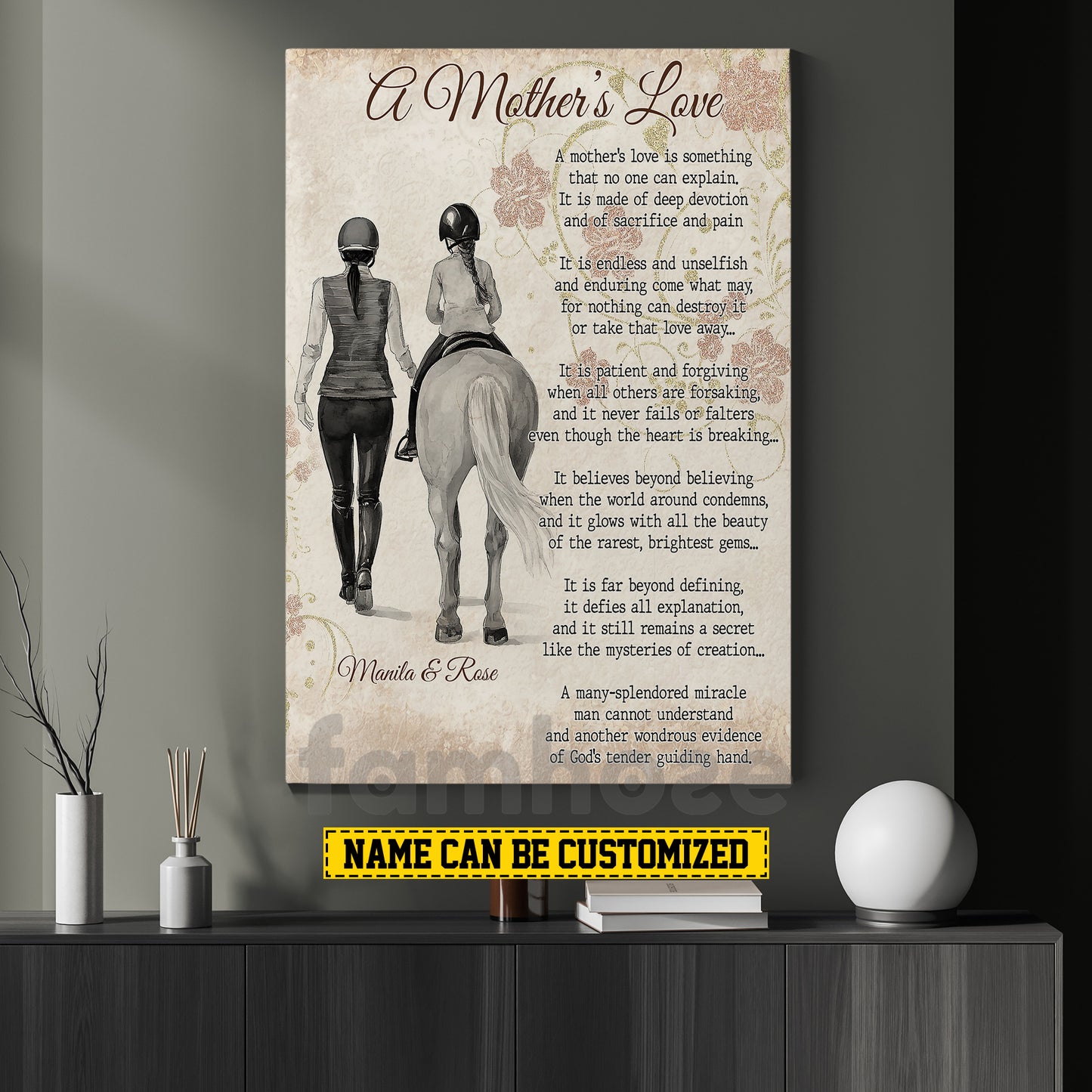 Personalized Horse Riding Mom & Daughter Canvas Painting, A Mother's Love Wall Art Decor, Poster Mother's Day Gift For Mom From Horse Girl