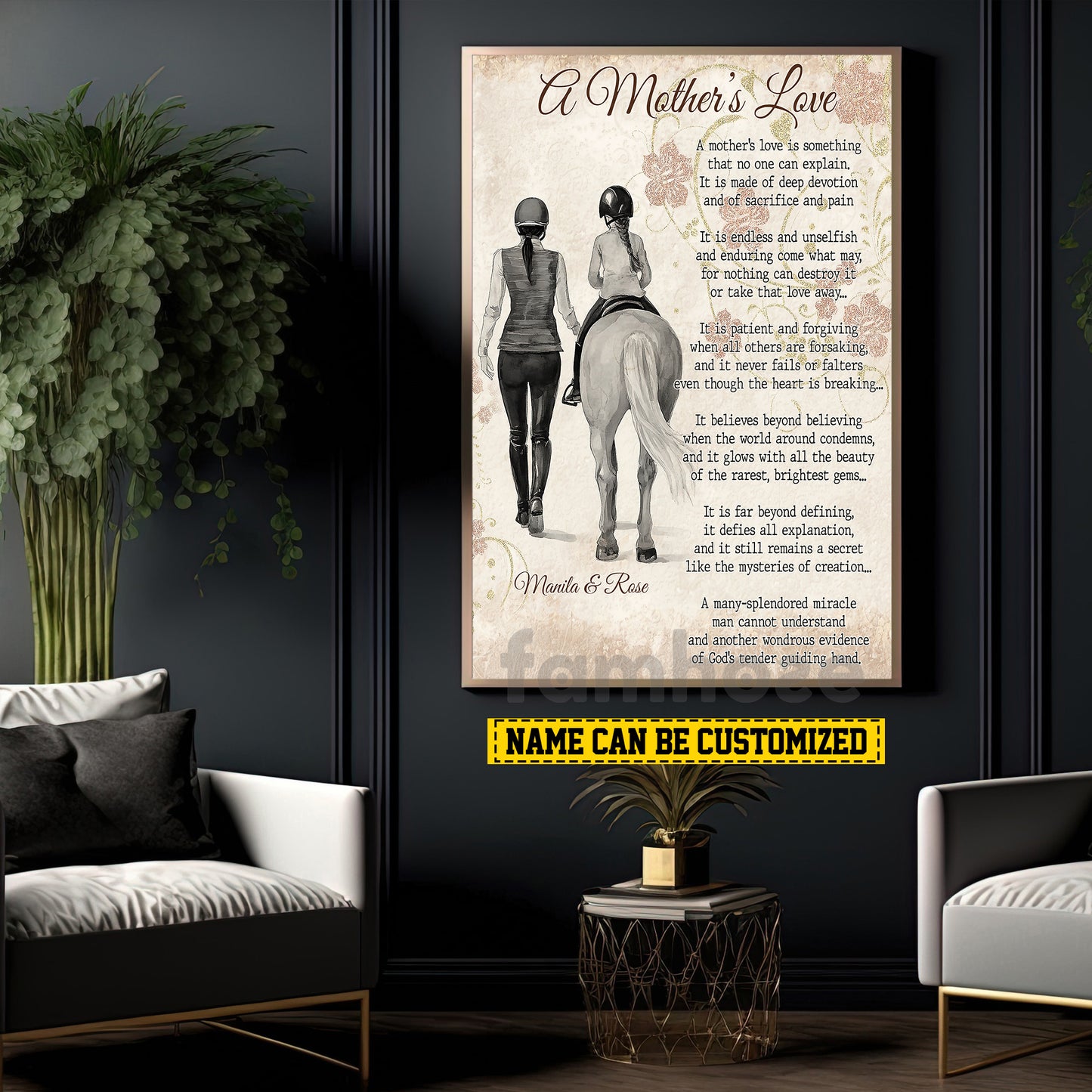 Personalized Horse Riding Mom & Daughter Canvas Painting, A Mother's Love Wall Art Decor, Poster Mother's Day Gift For Mom From Horse Girl