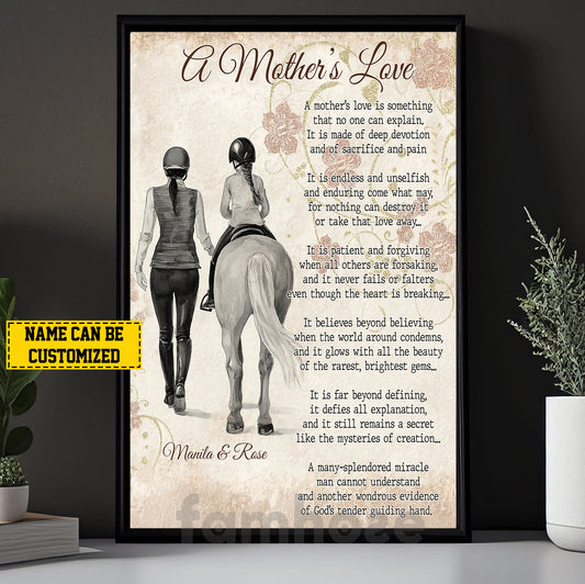 Personalized Horse Riding Mom & Daughter Canvas Painting, A Mother's Love Wall Art Decor, Poster Mother's Day Gift For Mom From Horse Girl