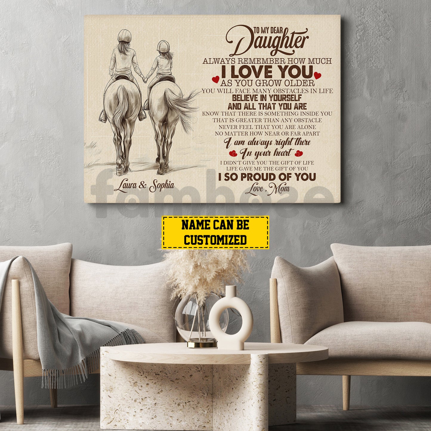 Personalized Horse Riding Mom & Daughter Canvas Painting, To My Dear Daughter Wall Art Decor, Poster Mother's Day Gift For Mom From Horse Girl