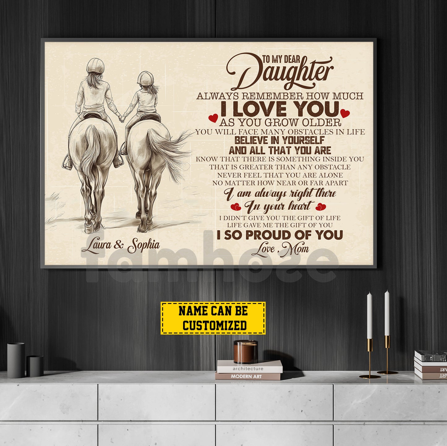 Personalized Horse Riding Mom & Daughter Canvas Painting, To My Dear Daughter Wall Art Decor, Poster Mother's Day Gift For Mom From Horse Girl