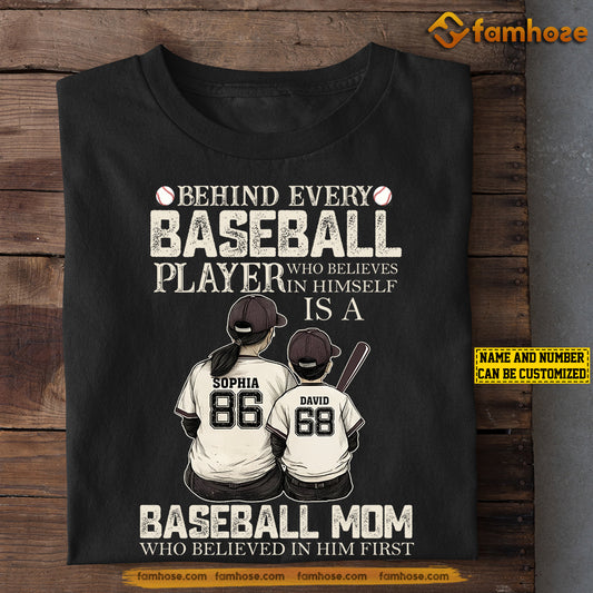 Personalized Baseball Mom & Son T-shirt, Behind Every Baseball Player Sport Tee Mother's Day Gift For Mom From Baseball Boy