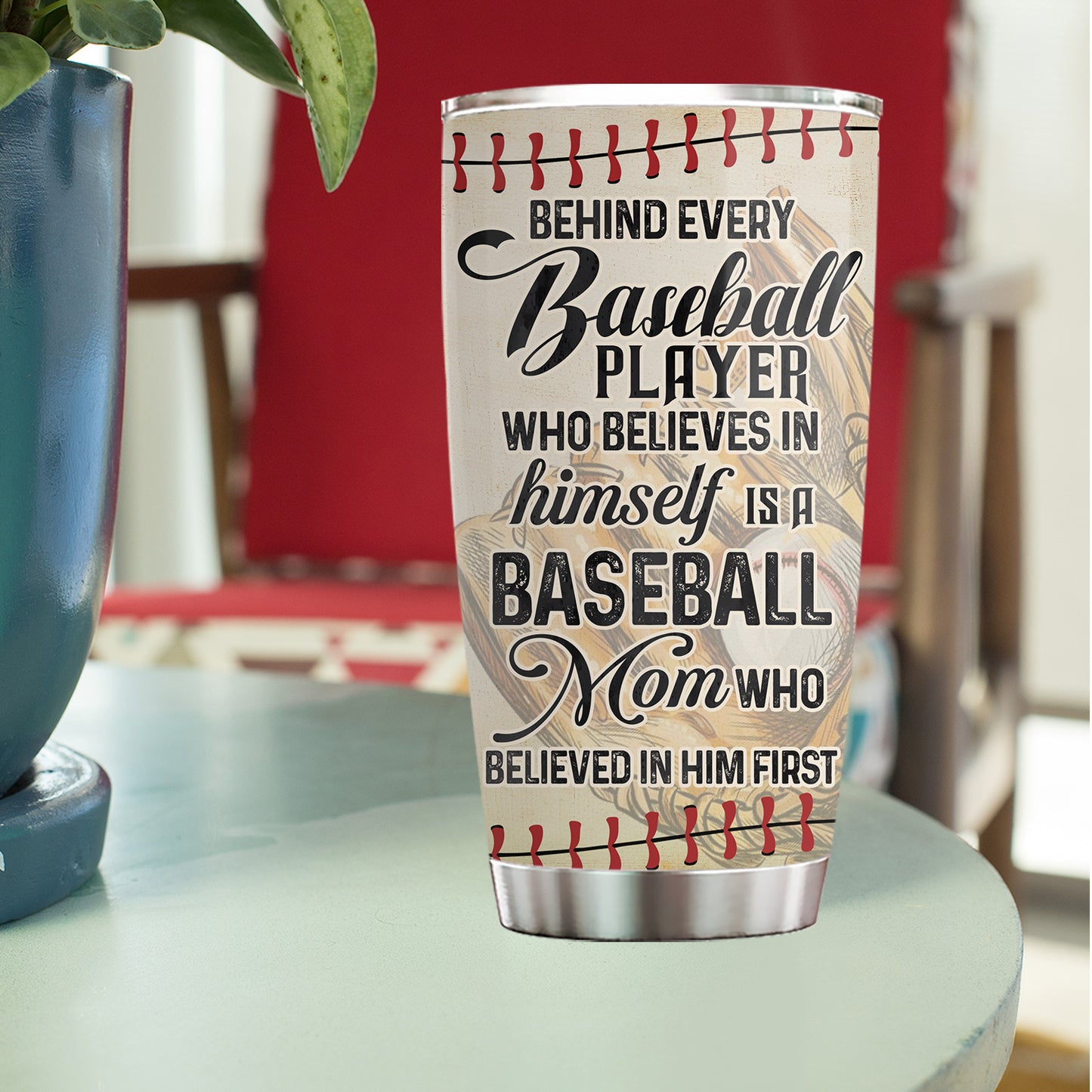 Personalized Baseball Mom & Son Stainless Steel Tumbler, Behind Every Baseball Player Sport Travel Mug Tumblers Mother's Day Gift For Mom From Baseball Boy