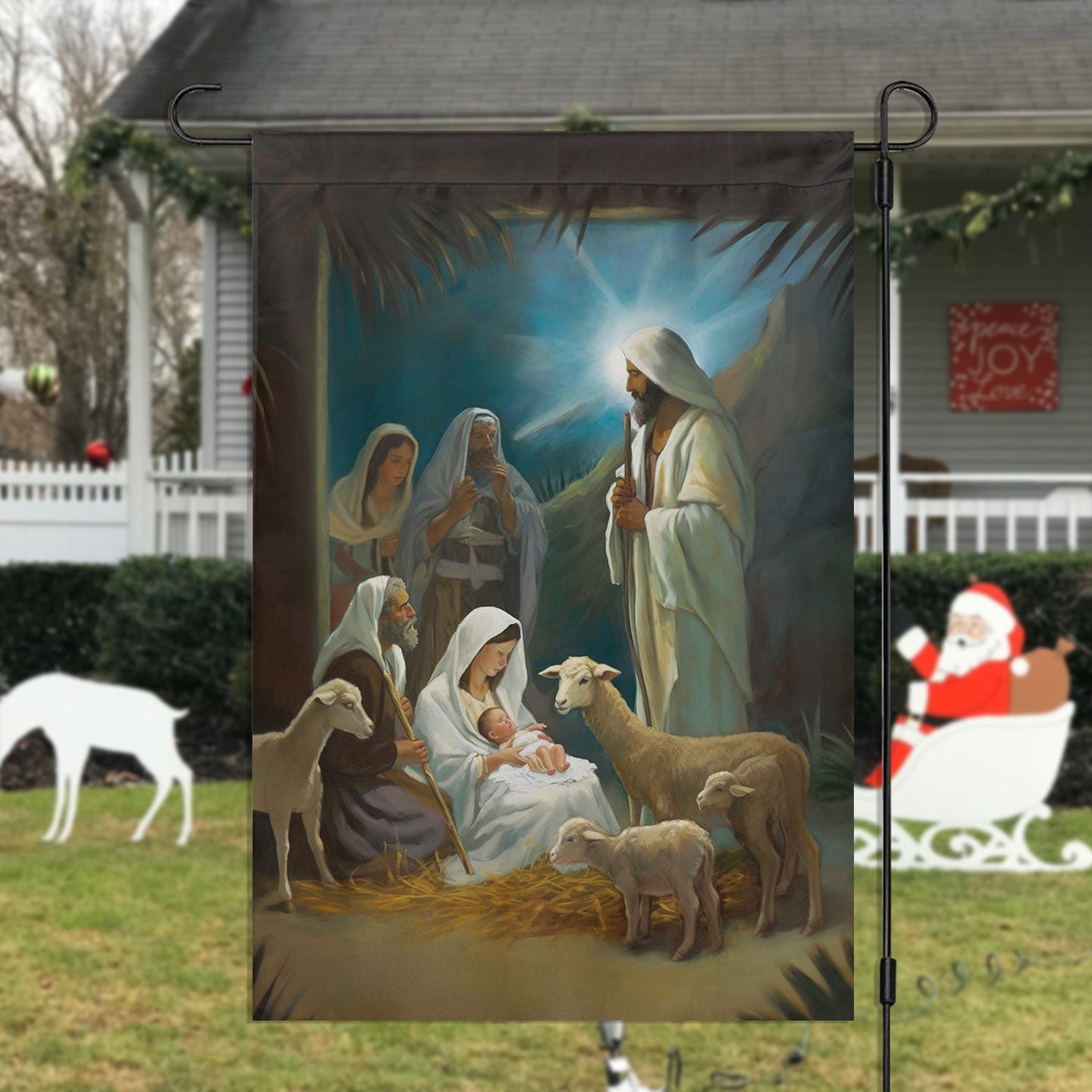 Holy Family Nativity Scene Displayed On A Winter, Christmas Garden Flag - House Flag, Nativity Religious Winter Jesus Christians Flag Gift