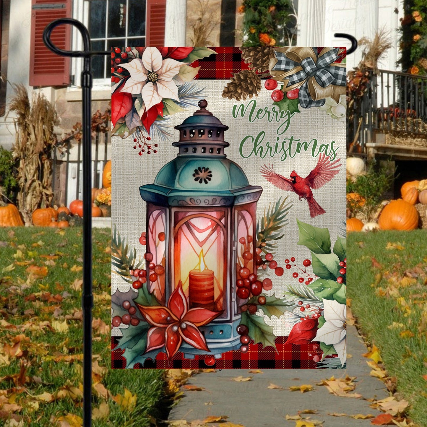 Merry Christmas Lantern And Bird, Christmas Garden Flag - House Flag, Christmas Flag Gift For Decor