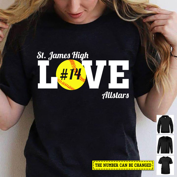 Personalized Softball T-shirt, Love, Gift For Softball Lovers, Softball Tees, Softball Girls