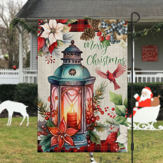 Merry Christmas Lantern And Bird, Christmas Garden Flag - House Flag, Christmas Flag Gift For Decor