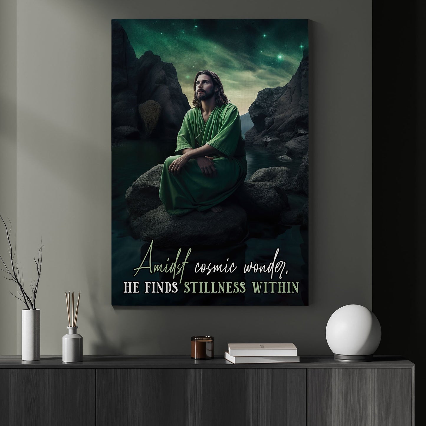 Amidst Cosmic Wonder He Finds Stillness Within, Jesus Canvas Painting, Wall Art Decor - Jesus Poster Gift