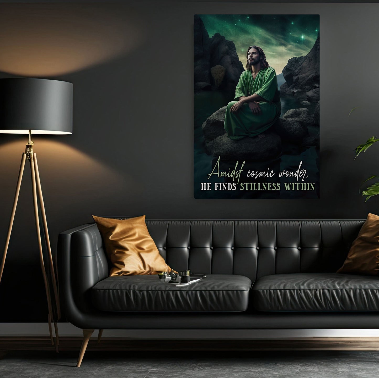 Amidst Cosmic Wonder, He Finds Stillness Within, Jesus Christian Canvas Painting, Xmas Wall Art Decor - Christmas Poster Gift