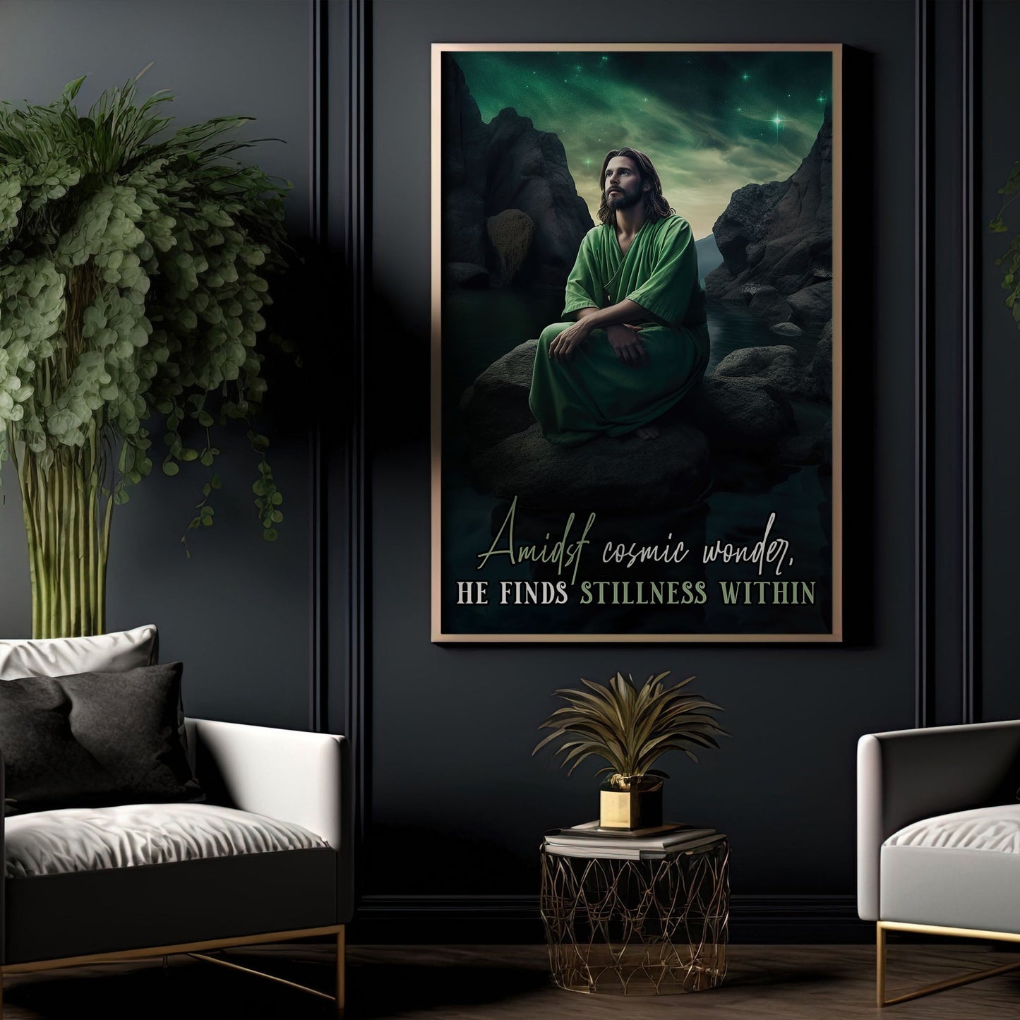 Amidst Cosmic Wonder He Finds Stillness Within, Jesus Canvas Painting, Wall Art Decor - Jesus Poster Gift