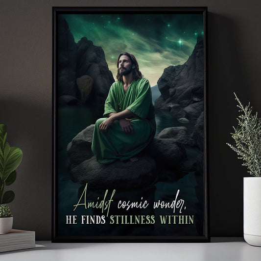 Amidst Cosmic Wonder He Finds Stillness Within, Jesus Canvas Painting, Wall Art Decor - Jesus Poster Gift