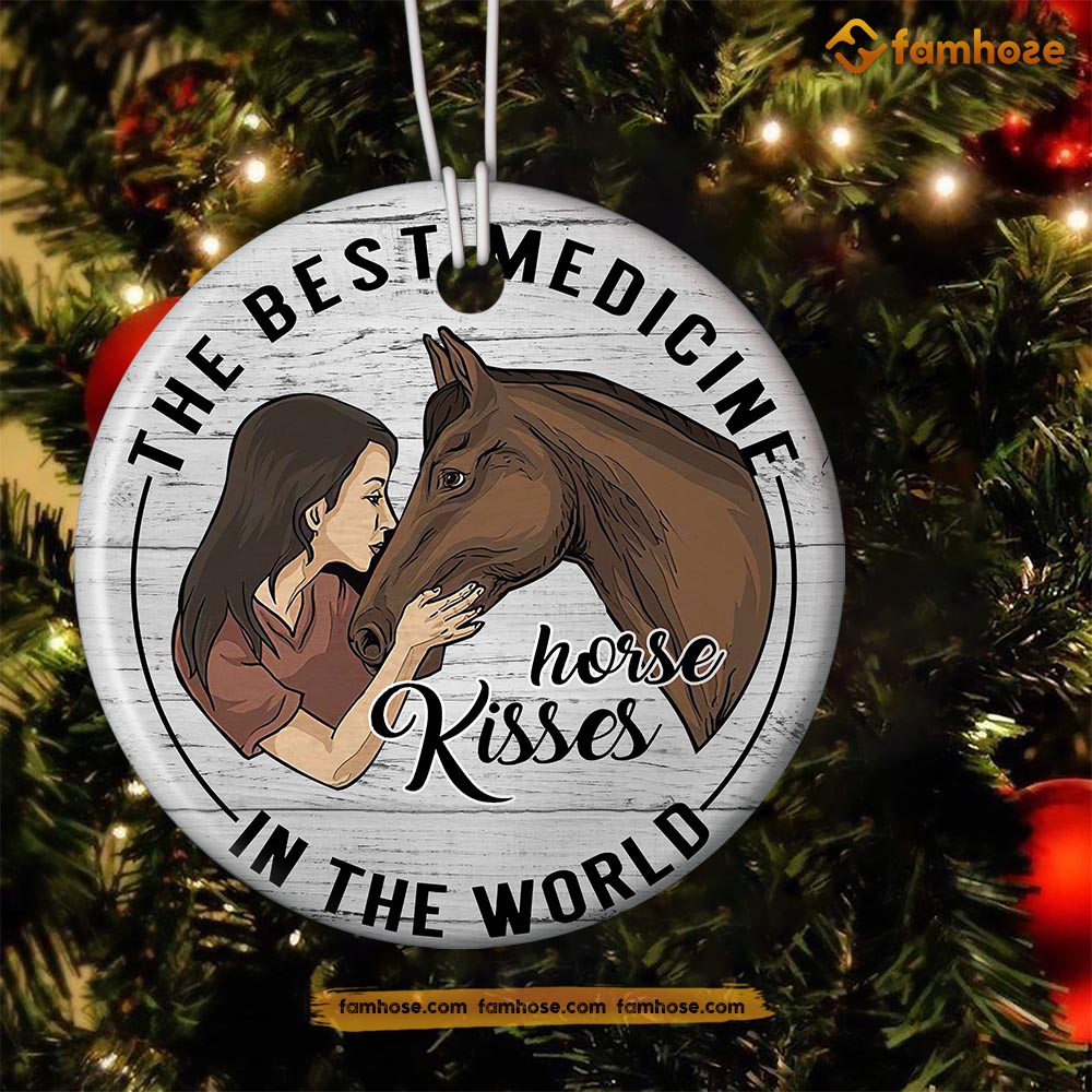 Christmas Horse Ornament, The Best Medicine In The World Gift For Horse Lovers, Circle Ceramic Ornament