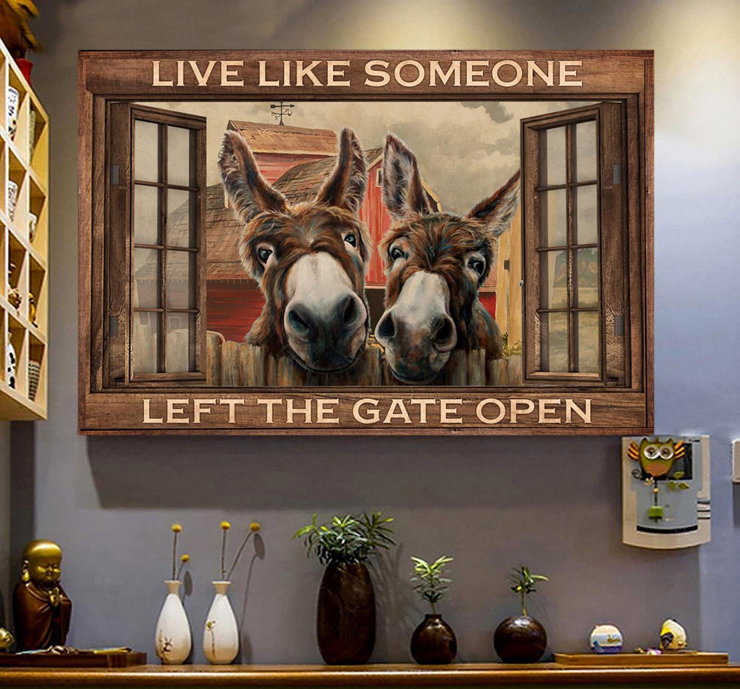 Funny Donkey Poster & Canvas, Live Like Someone Left The Gate Open, Donkey Canvas Wall Art, Poster Gift For Donkey Lovers