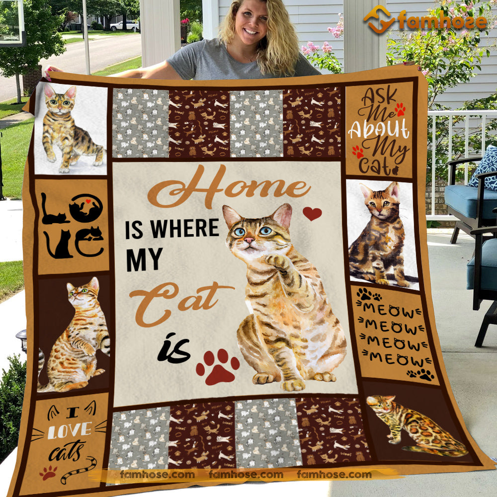 Cat Blanket, Home Is Where My Cat Is Fleece Blanket - Sherpa Blanket Gift For Cat Lover, Cat Owners