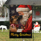 Santa Claus Is Cuddling The Dog, Dog Xmas Garden Flag & House Flag, Christmas Flag Gift For Dog Lovers