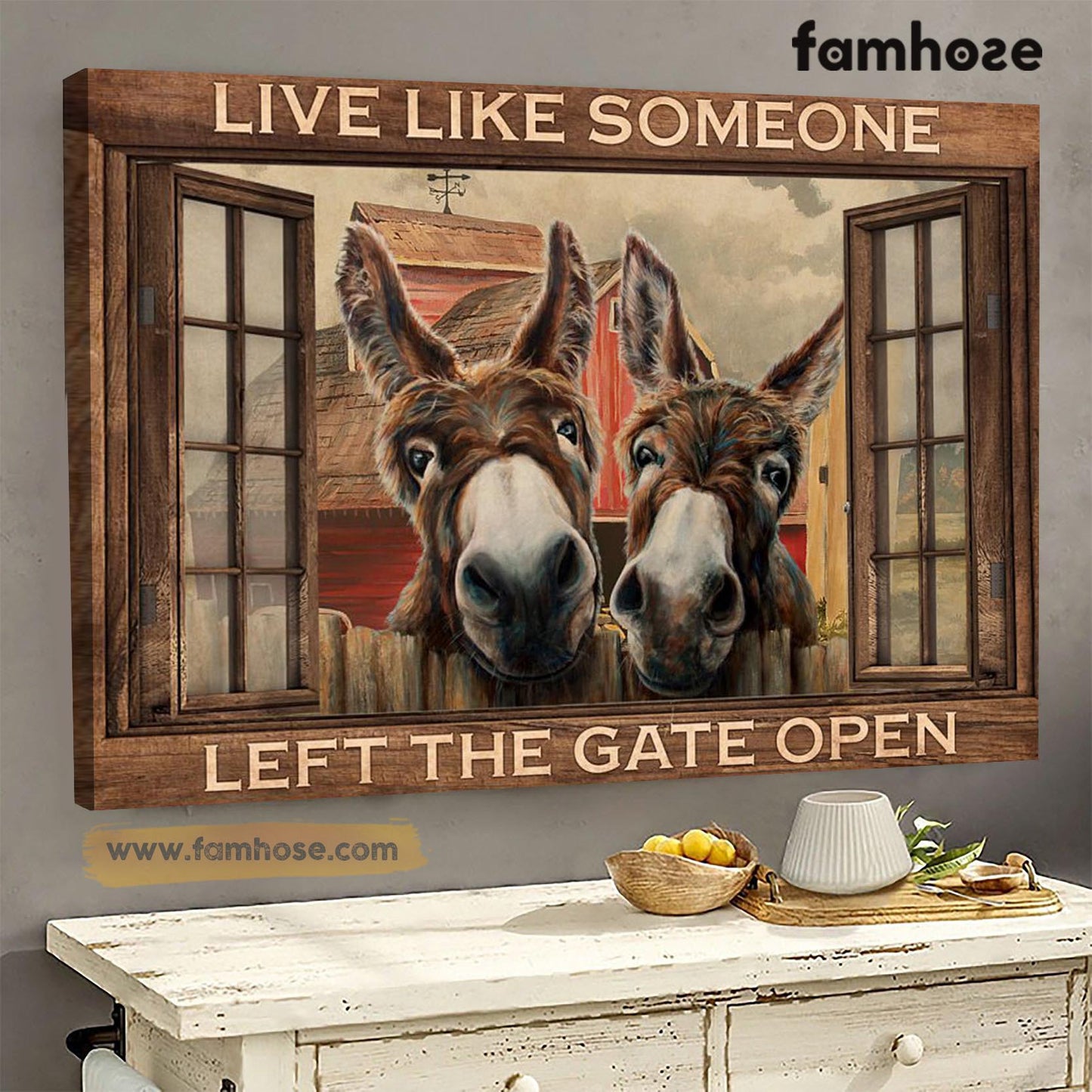 Funny Donkey Poster & Canvas, Live Like Someone Left The Gate Open, Donkey Canvas Wall Art, Poster Gift For Donkey Lovers