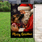 Santa Claus Is Cuddling The Dog, Dog Xmas Garden Flag & House Flag, Christmas Flag Gift For Dog Lovers