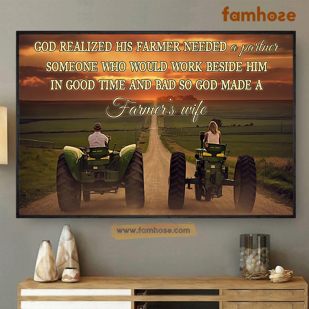 Farm Poster & Canvas, Someone Who Would Work Beside Him God Made A Farmer's Wife, Farmer Canvas Wall Art, Poster Gift For Farm Lovers