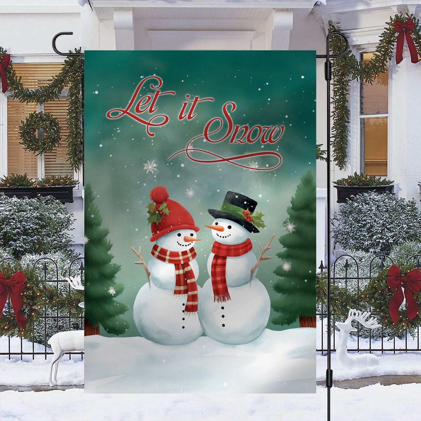 Couple Snowman Let It Snow, Christmas Garden Flag - House Flag, Christmas Flag Gift For Decor