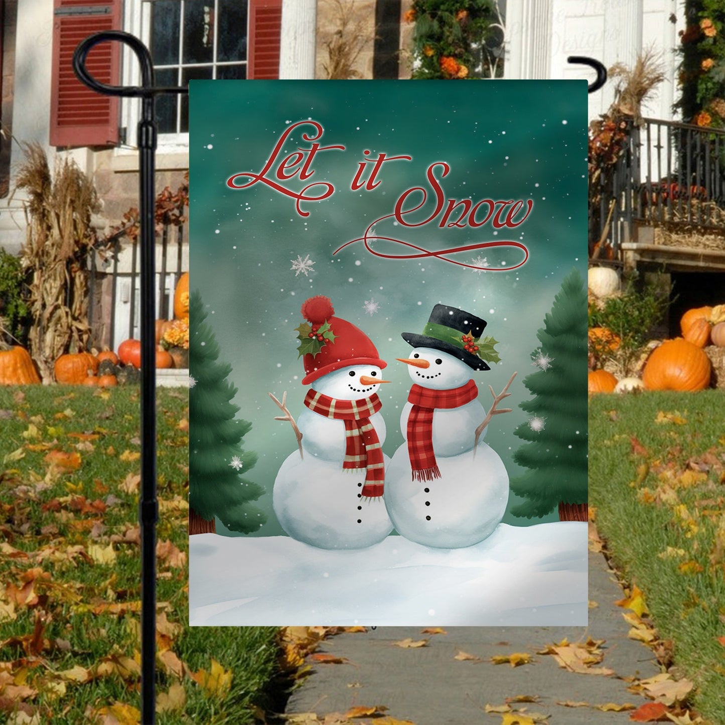 Couple Snowman Let It Snow, Christmas Garden Flag - House Flag, Christmas Flag Gift For Decor