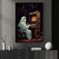 Vintage Ghost Playing Video Game Canvas Art Print - Dark Surreal Gothic Boo Ghost Halloween Wall Decor