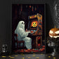 Vintage Ghost Playing Video Game Canvas Art Print - Dark Surreal Gothic Boo Ghost Halloween Wall Decor