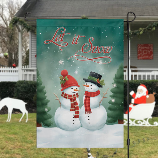 Couple Snowman Let It Snow, Christmas Garden Flag - House Flag, Christmas Flag Gift For Decor