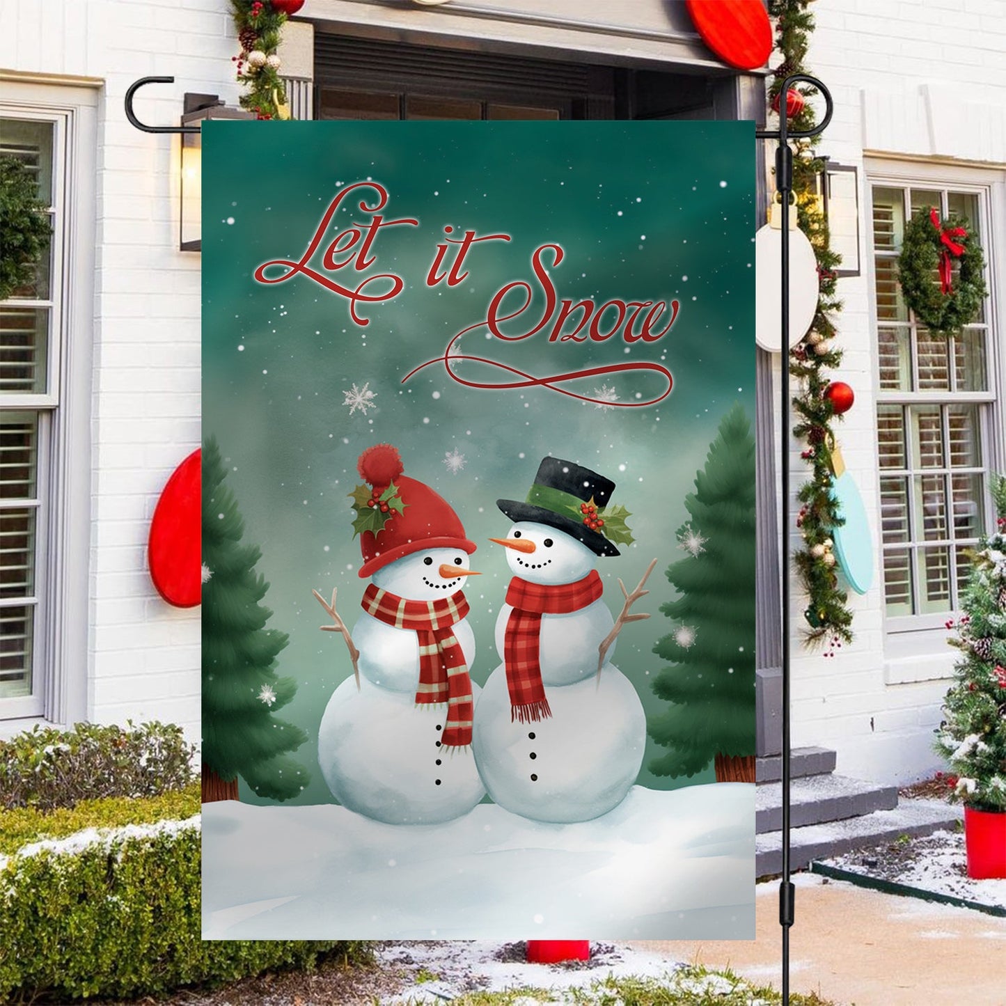 Couple Snowman Let It Snow, Christmas Garden Flag - House Flag, Christmas Flag Gift For Decor