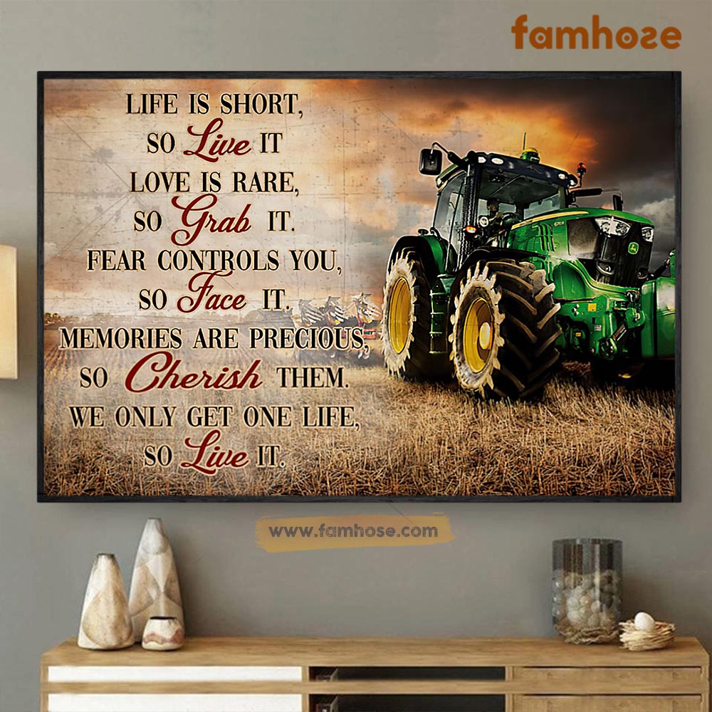 Tractor Poster & Canvas, Life Is Short So Live It Live Is Rare So Grab It, Tractor Canvas Wall Art, Poster Gift For Tractor Lovers