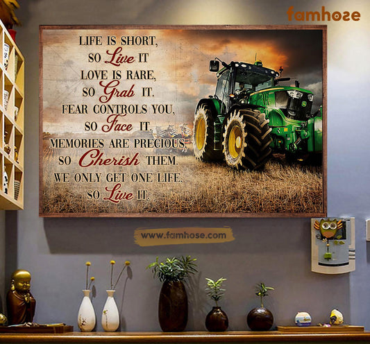 Tractor Poster & Canvas, Life Is Short So Live It Live Is Rare So Grab It, Tractor Canvas Wall Art, Poster Gift For Tractor Lovers